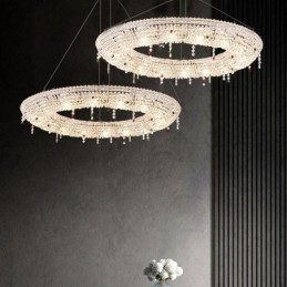 Lampada a sospensione in cristallo moderna con struttura in acciaio inox