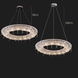 Lampada a sospensione in cristallo moderna con struttura in acciaio inox