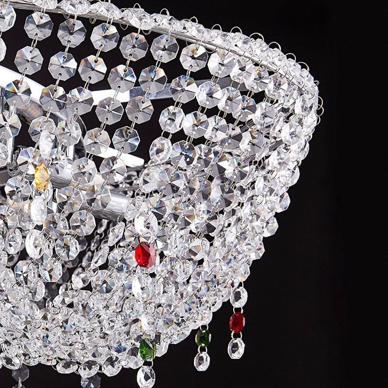 Lampada a sospensione in cristallo moderna con struttura in acciaio inox
