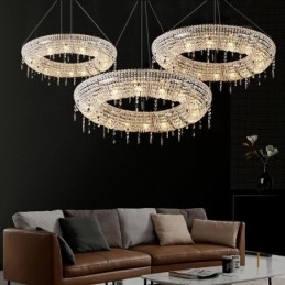 Lampada a sospensione in cristallo moderna con struttura in acciaio inox