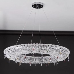 Lampada a sospensione in cristallo moderna con struttura in acciaio inox