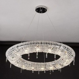 Lampada a sospensione in cristallo moderna con struttura in acciaio inox