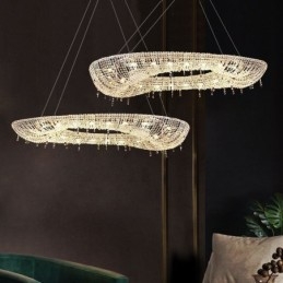 Lampada a sospensione ovale moderna in cristallo, 12 luci, 102 x 40 x 15 cm