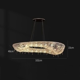 Lampada a sospensione ovale moderna in cristallo, 12 luci, 102 x 40 x 15 cm