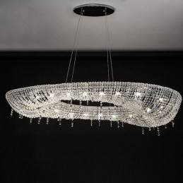 Lampada a sospensione ovale moderna in cristallo, 12 luci, 102 x 40 x 15 cm