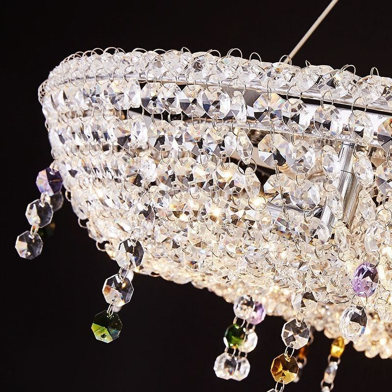 Lampada a sospensione ovale moderna in cristallo, 12 luci, 102 x 40 x 15 cm