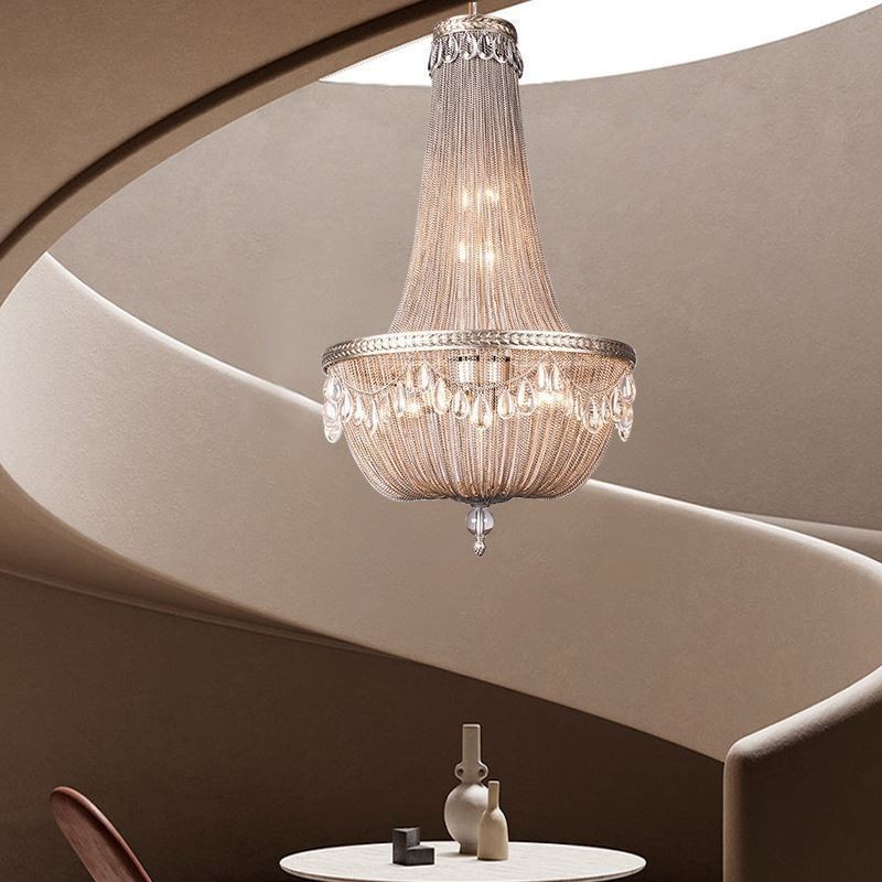 Lampada a sospensione retrò americana Duplex Tassel in alluminio con catena da soffitto