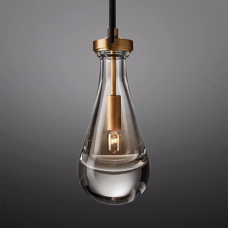 Lampada a sospensione a goccia d'acqua in rame e cristallo, moderna