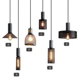 Lampada a sospensione retrò country nera con griglia in cemento
