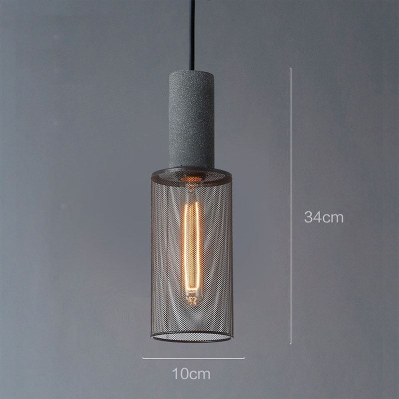 Lampada a sospensione retrò country nera con griglia in cemento