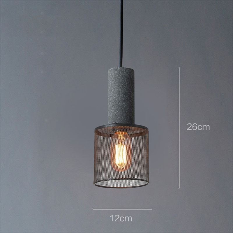Lampada a sospensione retrò country nera con griglia in cemento