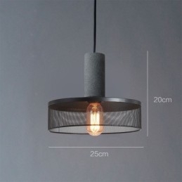 Lampada a sospensione retrò country nera con griglia in cemento