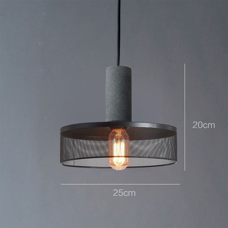 Lampada a sospensione retrò country nera con griglia in cemento