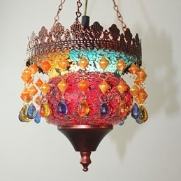 Lampadario retrò mini in vetro rosso
