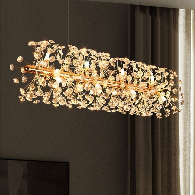 Lampada a sospensione a fiore di sole in ferro e cristallo, galvanizzata, 9/12 luci