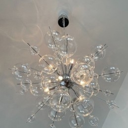 Lampada a sospensione in vetro a bolle moderna, 6 luci LED, 30 W, 63 cm