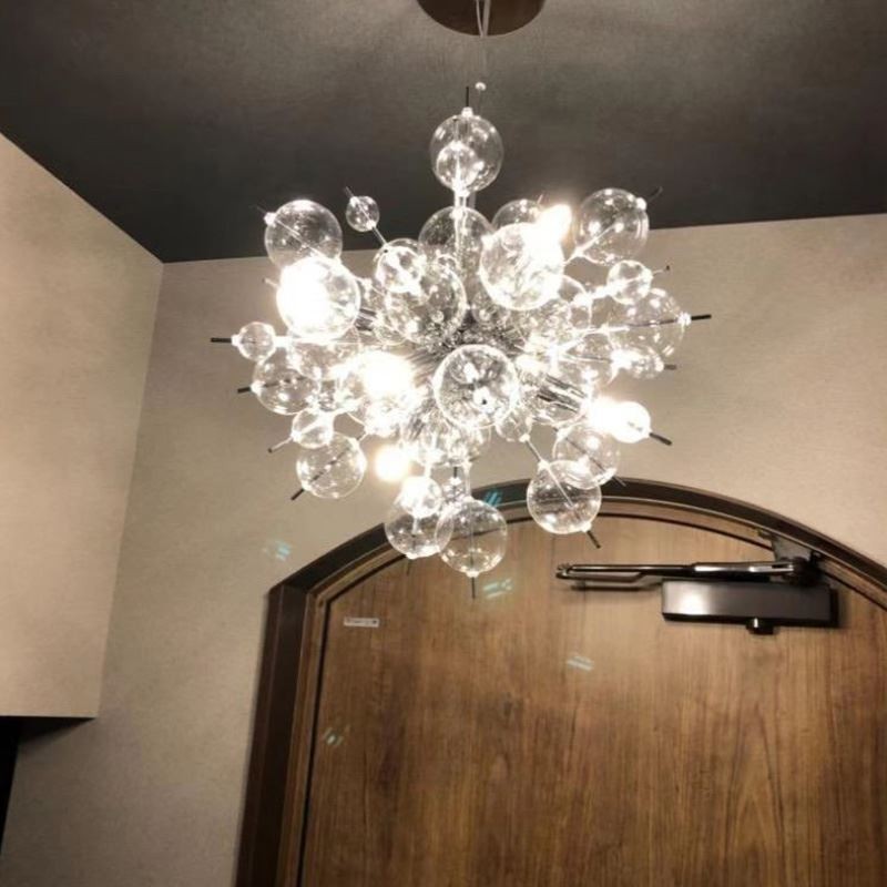 Lampada a sospensione in vetro a bolle moderna, 6 luci LED, 30 W, 63 cm