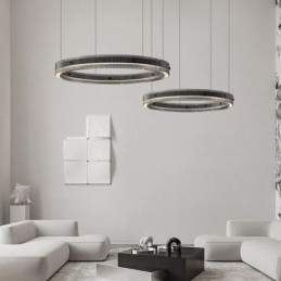 Lampada a sospensione LED 60+80 cm doppio cerchio in vetro regolabile con telecomando