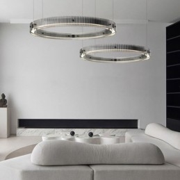 Lampada a sospensione LED 60+80 cm doppio cerchio in vetro regolabile con telecomando