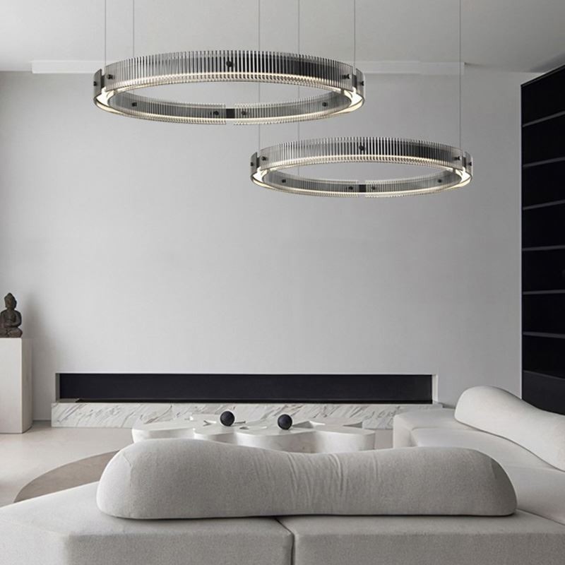 Lampada a sospensione LED 60+80 cm doppio cerchio in vetro regolabile con telecomando