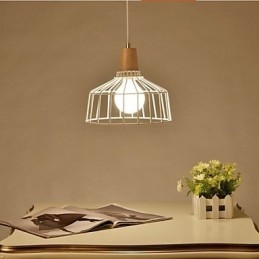 Lampadario mini in metallo bianco con decorazioni in legno/bambù