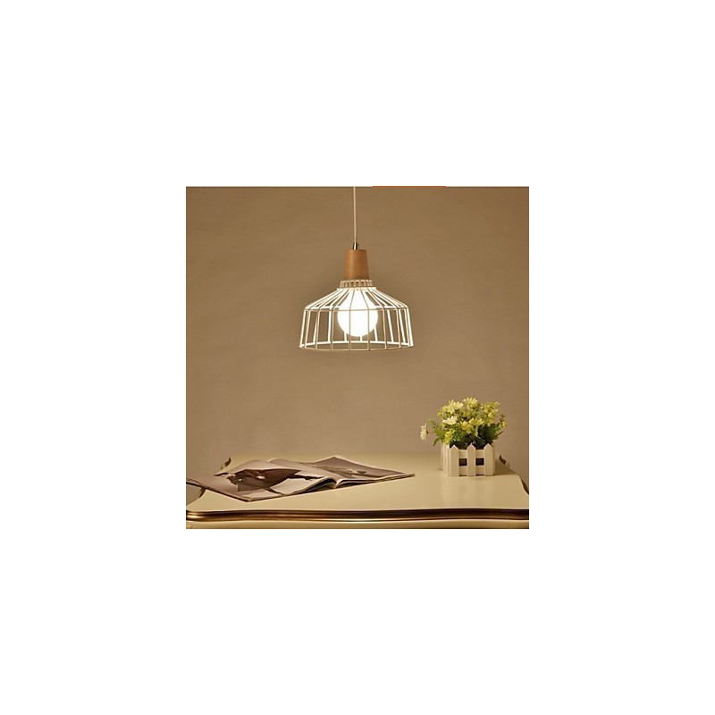 Lampadario mini in metallo bianco con decorazioni in legno/bambù