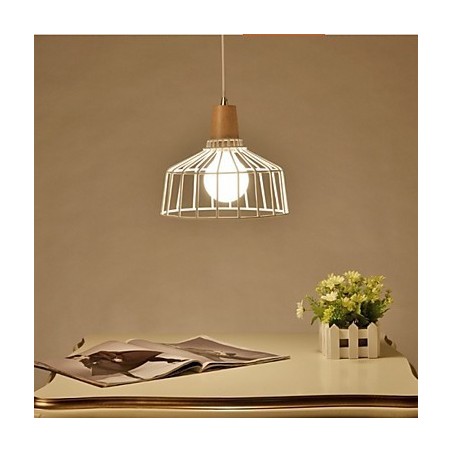 Lampadario mini in metallo bianco con decorazioni in legno/bambù