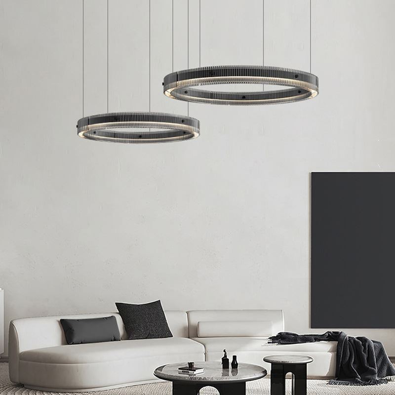 Lampada a sospensione LED 60+80 cm doppio cerchio in vetro regolabile con telecomando