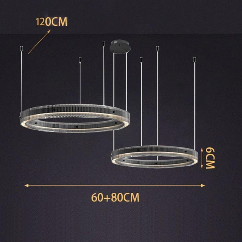 Lampada a sospensione LED 60+80 cm doppio cerchio in vetro regolabile con telecomando