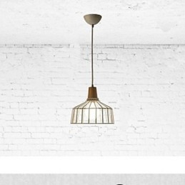 Lampadario mini in metallo bianco con decorazioni in legno/bambù