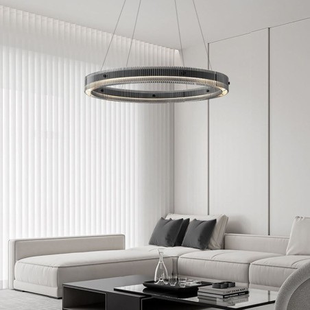 Lampada a sospensione circolare in vetro dimmerabile con telecomando 60/80 cm