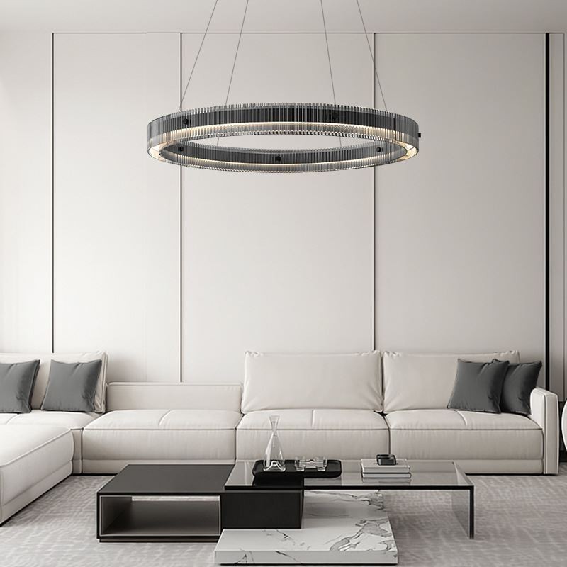 Lampada a sospensione circolare in vetro dimmerabile con telecomando 60/80 cm