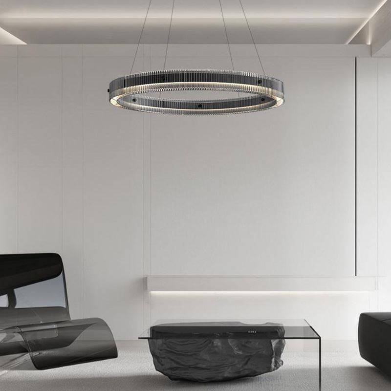 Lampada a sospensione circolare in vetro dimmerabile con telecomando 60/80 cm