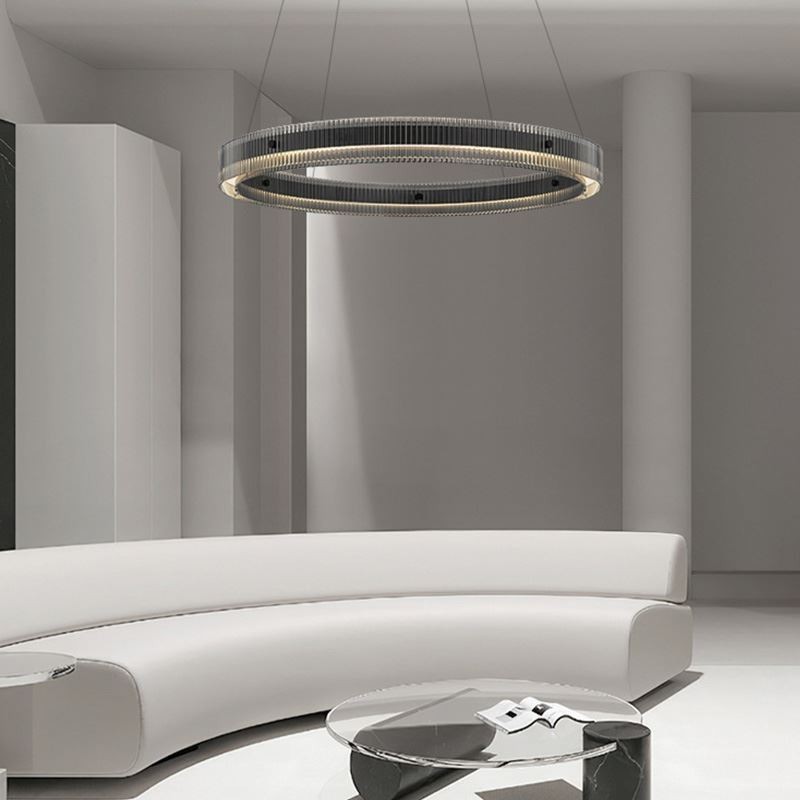 Lampada a sospensione circolare in vetro dimmerabile con telecomando 60/80 cm