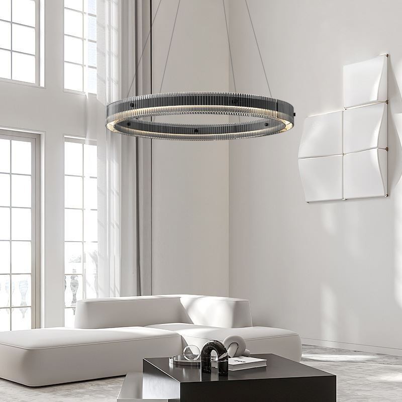 Lampada a sospensione circolare in vetro dimmerabile con telecomando 60/80 cm