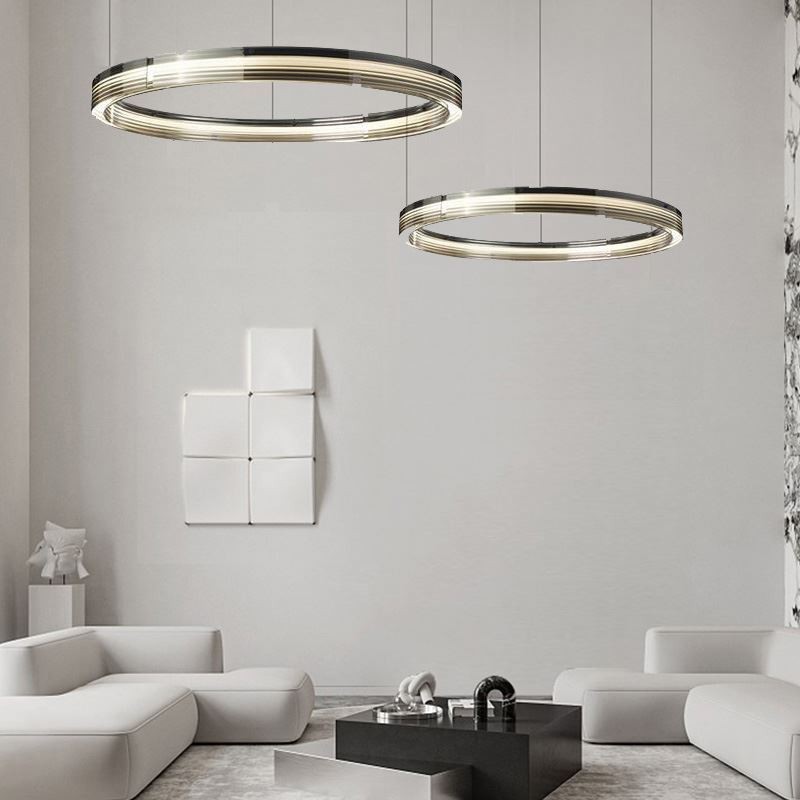 Lampada a sospensione in vetro a doppio cerchio 60+80 cm dimmerazione tricromatica