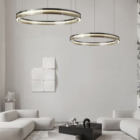 Lampada a sospensione in vetro a doppio cerchio 60+80 cm dimmerazione tricromatica