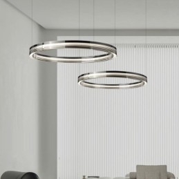 Lampada a sospensione in vetro a doppio cerchio 60+80 cm dimmerazione tricromatica