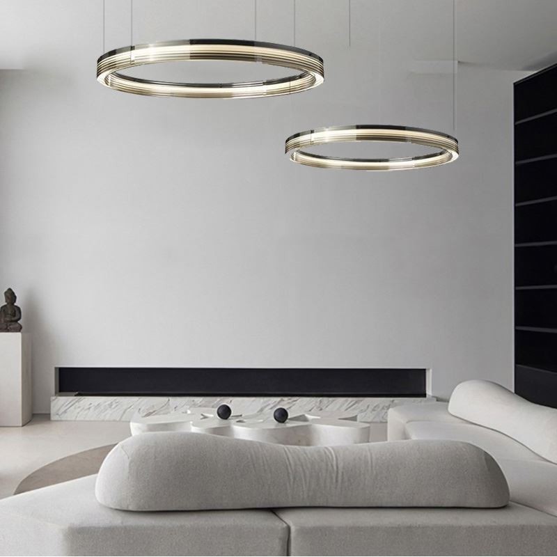 Lampada a sospensione in vetro a doppio cerchio 60+80 cm dimmerazione tricromatica