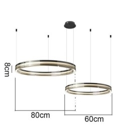 Lampada a sospensione in vetro a doppio cerchio 60+80 cm dimmerazione tricromatica