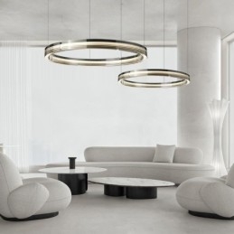Lampada a sospensione in vetro a doppio cerchio 60+80 cm dimmerazione tricromatica