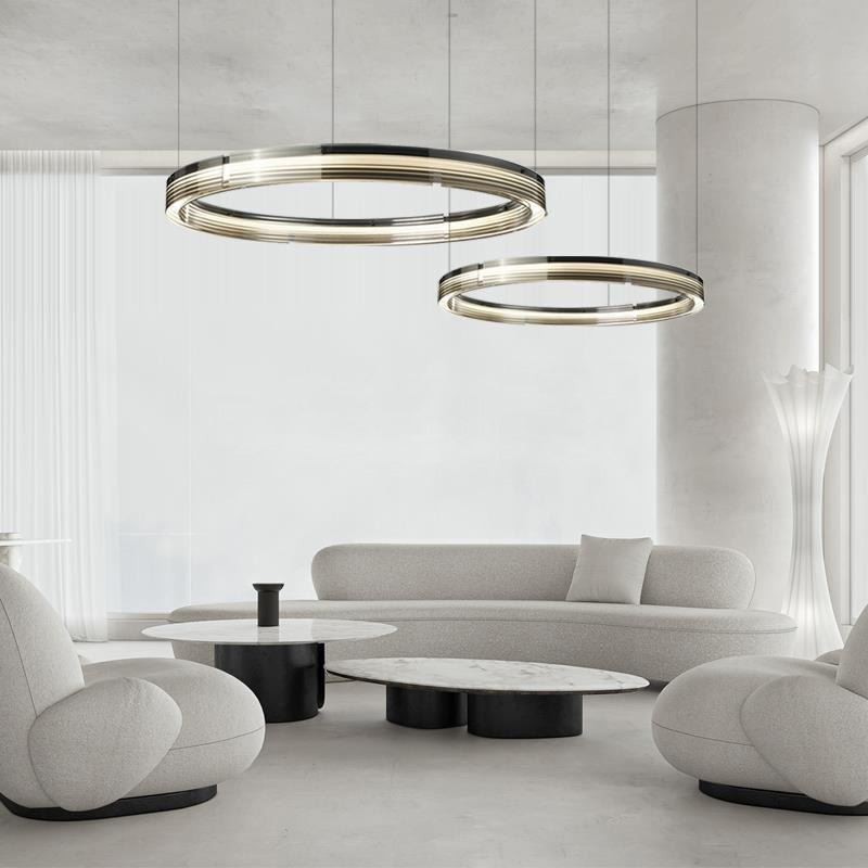 Lampada a sospensione in vetro a doppio cerchio 60+80 cm dimmerazione tricromatica