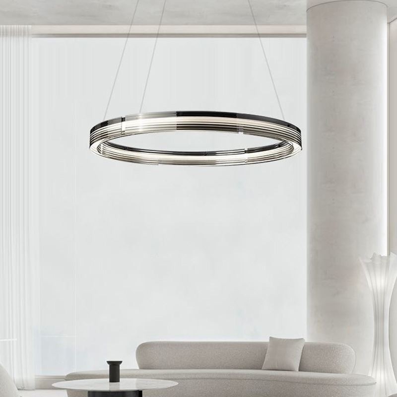 Lampada a sospensione in vetro cerchio 60 80 cm dimmerazione tricromatica