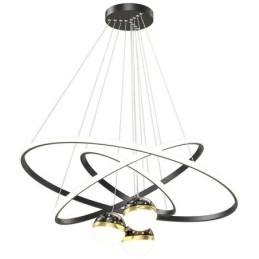 Lampada a sospensione LED in ferro battuto con tre cerchi in silicone, 6 luci
