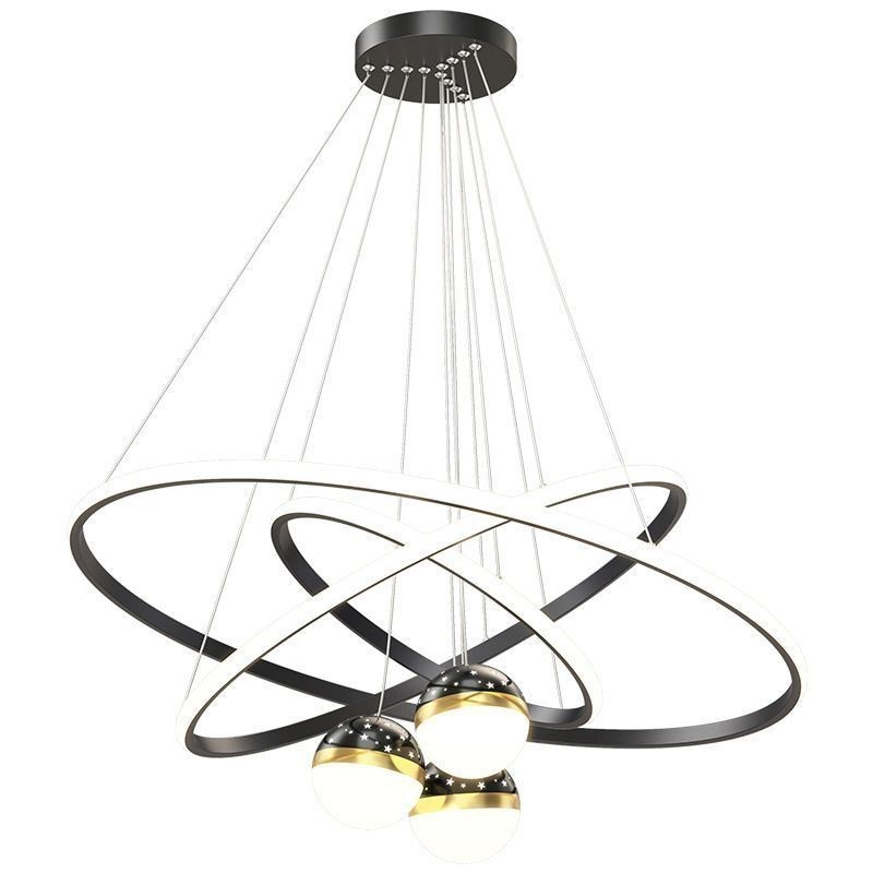 Lampada a sospensione LED in ferro battuto con tre cerchi in silicone, 6 luci