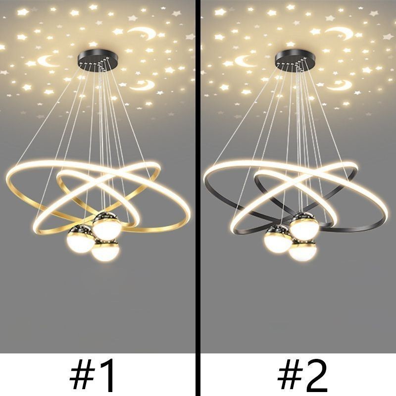 Lampada a sospensione LED in ferro battuto con tre cerchi in silicone, 6 luci