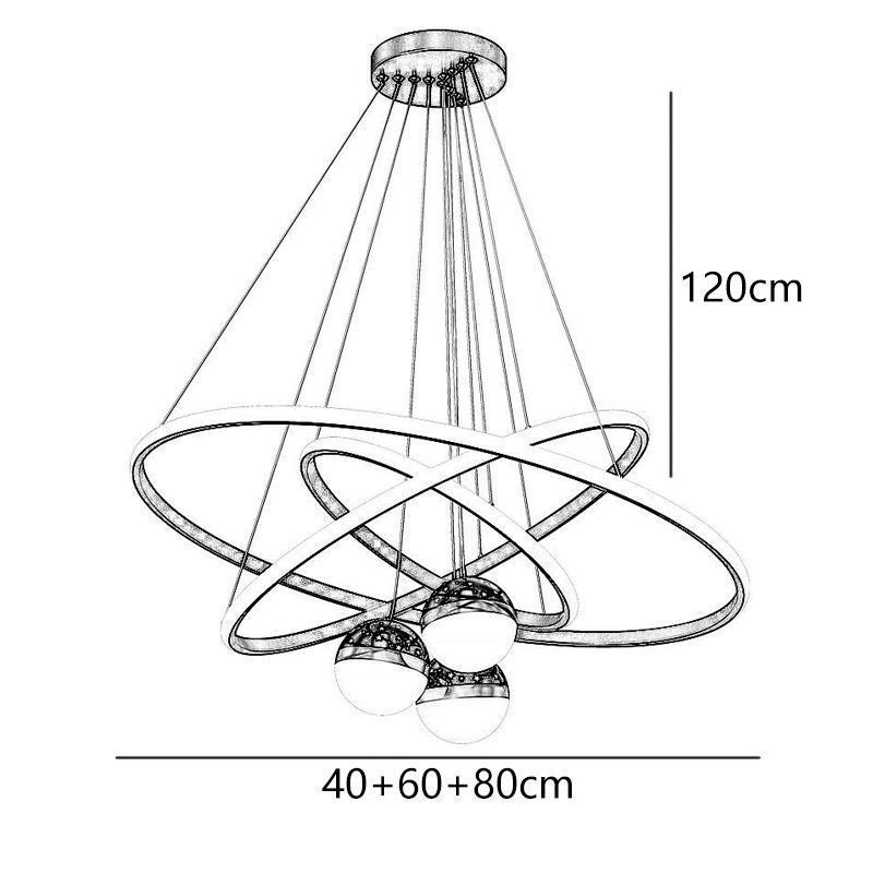 Lampada a sospensione LED in ferro battuto con tre cerchi in silicone, 6 luci