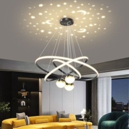 Lampada a sospensione LED in ferro battuto con tre cerchi in silicone, 6 luci