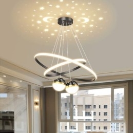 Lampada a sospensione LED moderna in ferro e silicone a doppio cerchio, 4 luci 57 W 40+60 cm
