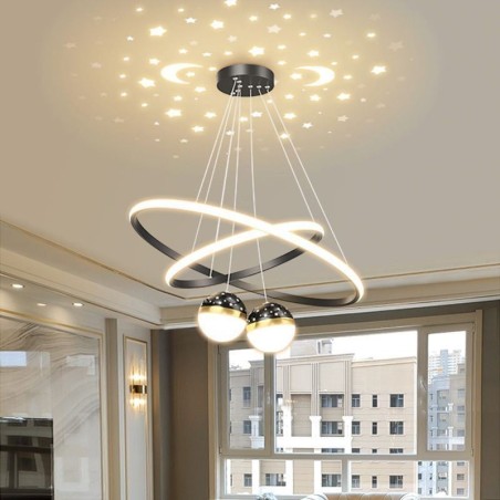 Lampada a sospensione LED moderna in ferro e silicone a doppio cerchio, 4 luci 57 W 40+60 cm